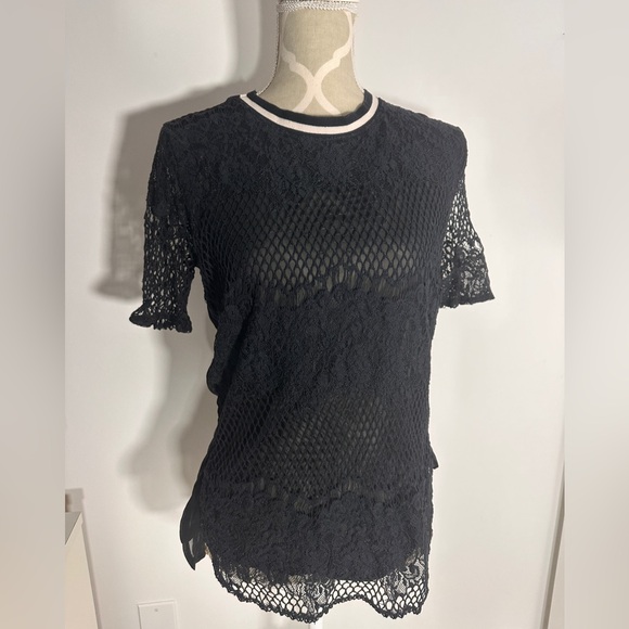 Black lace chiffon blouse - Picture 1 of 3